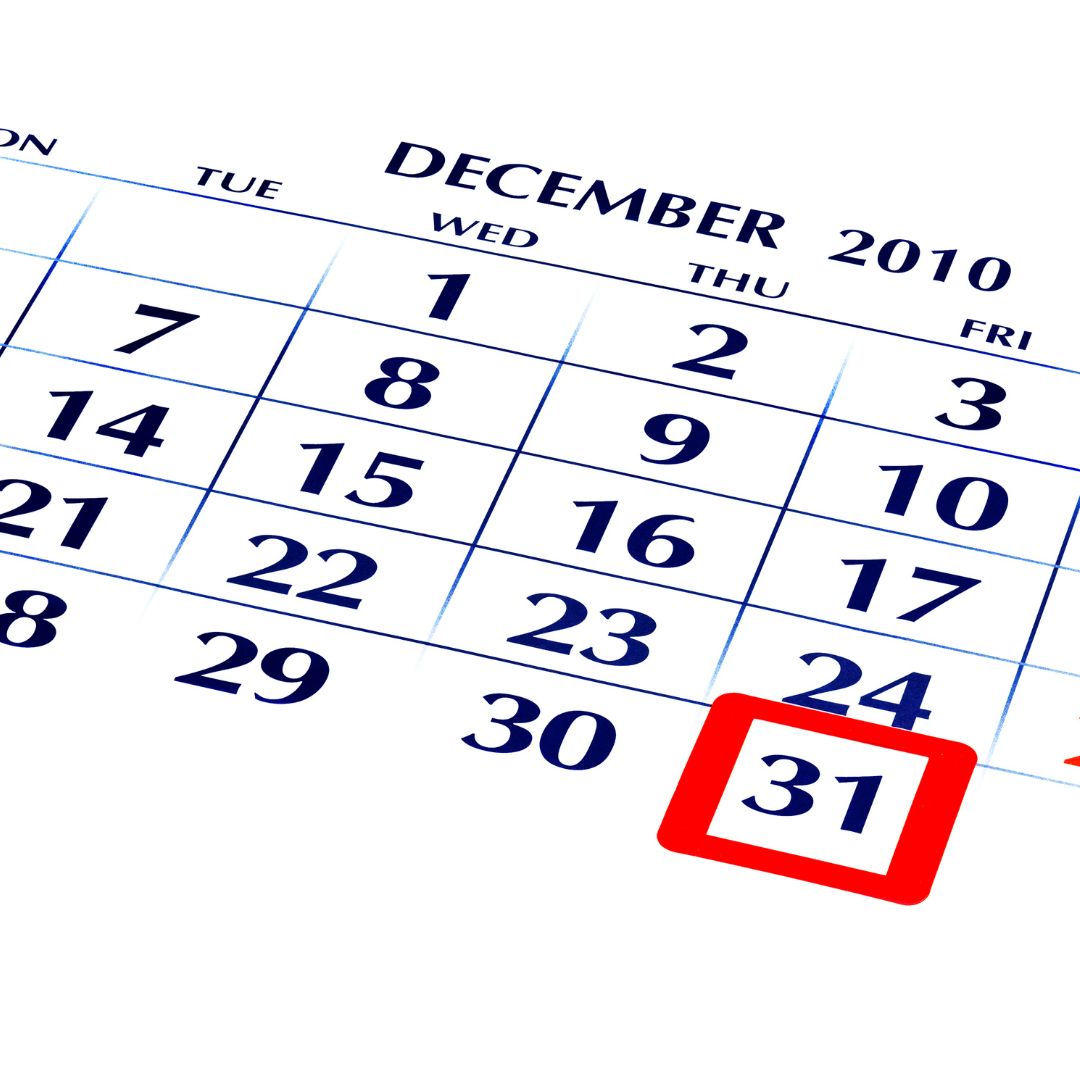 Calendar page for December 2010 with December 31 highlighted in red, symbolizing year-end reflection and goal setting.