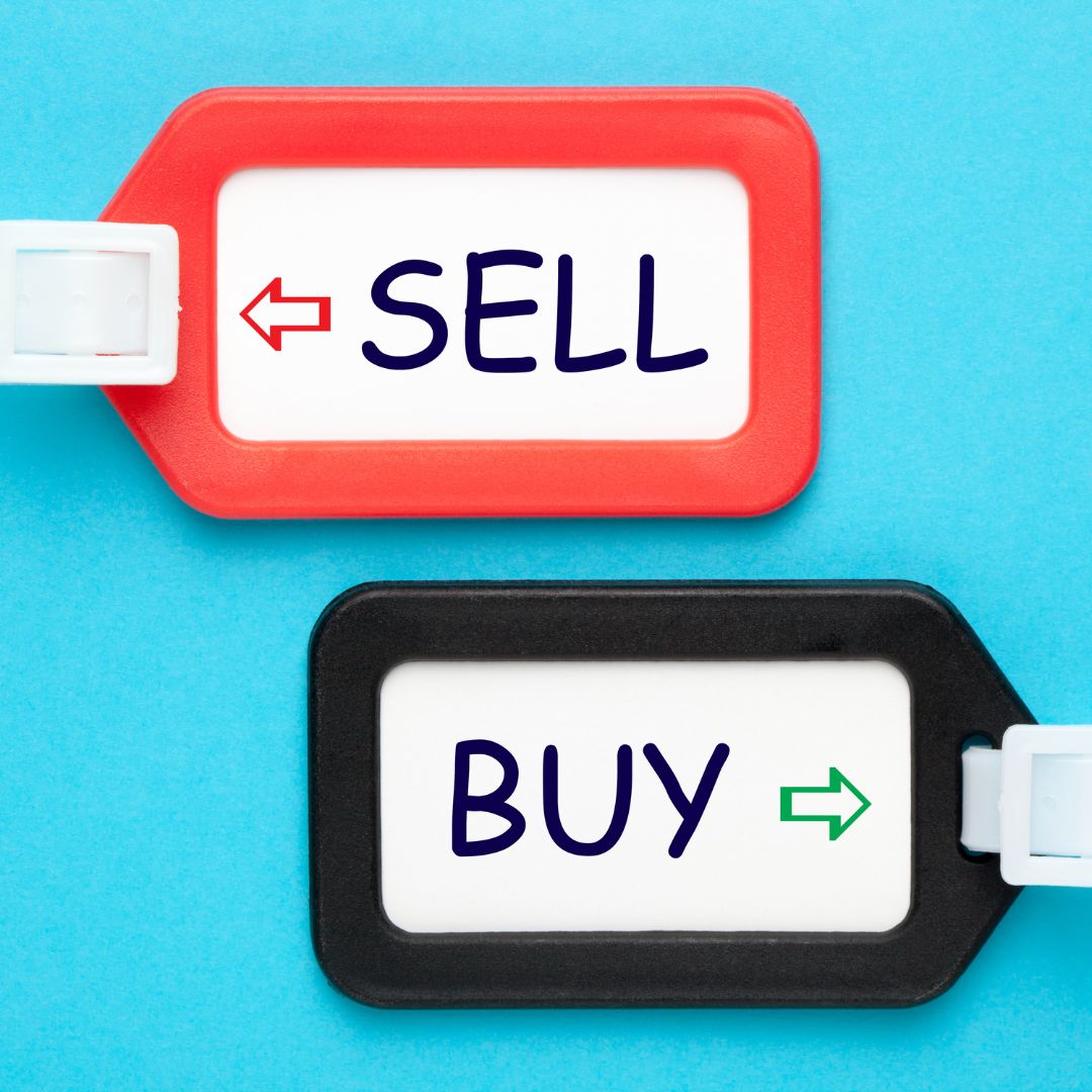 Two signs saying "buy" and "sell"