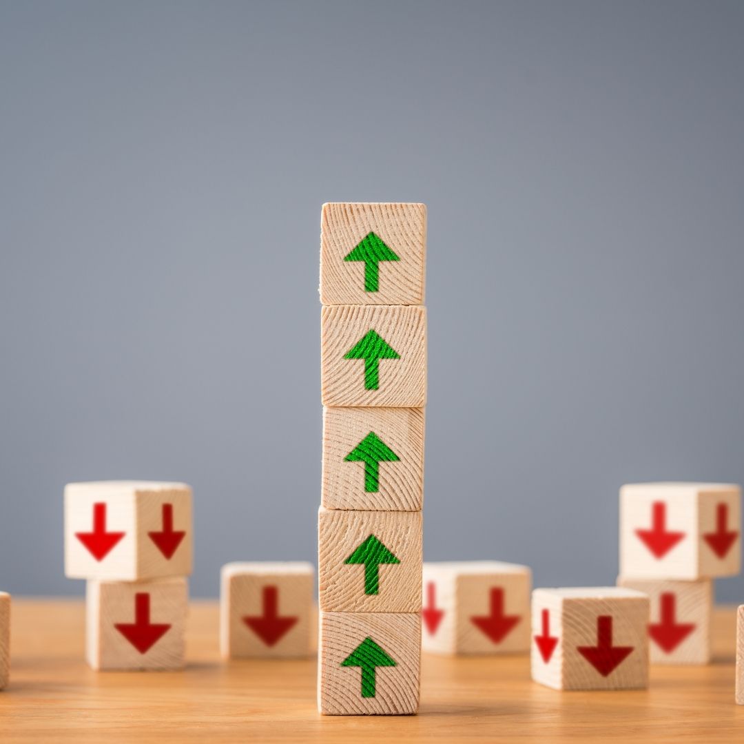 Wooden blocks with up and down arrows