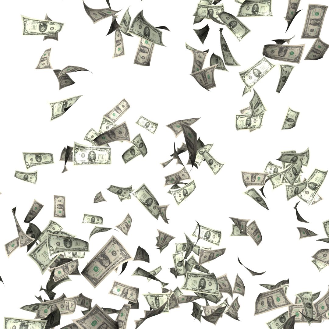 Money floating through the air