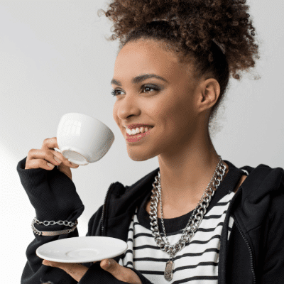 woman drinking a cup of tea