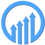 Blue upward arrows within a circular logo representing Upleveling Your Business, symbolizing growth and strategic coaching for business development.