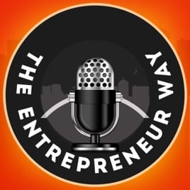 Podcast logo for "The Entrepreneur Way" featuring a microphone, symbolizing business discussions and insights relevant to entrepreneurs and business owners.