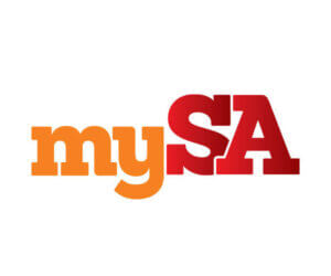 mySA logo featuring bold orange and red text, representing a media outlet relevant to Kristen David's business and coaching services.