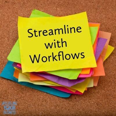 stack of colored post it notes with "streamline with workflows" printed on top note