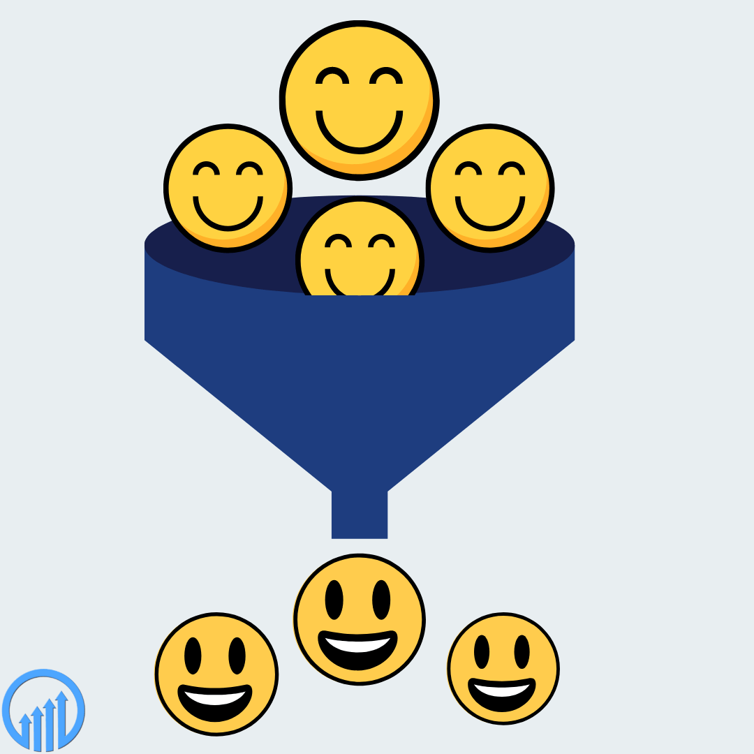 happy faces moving through a funnel