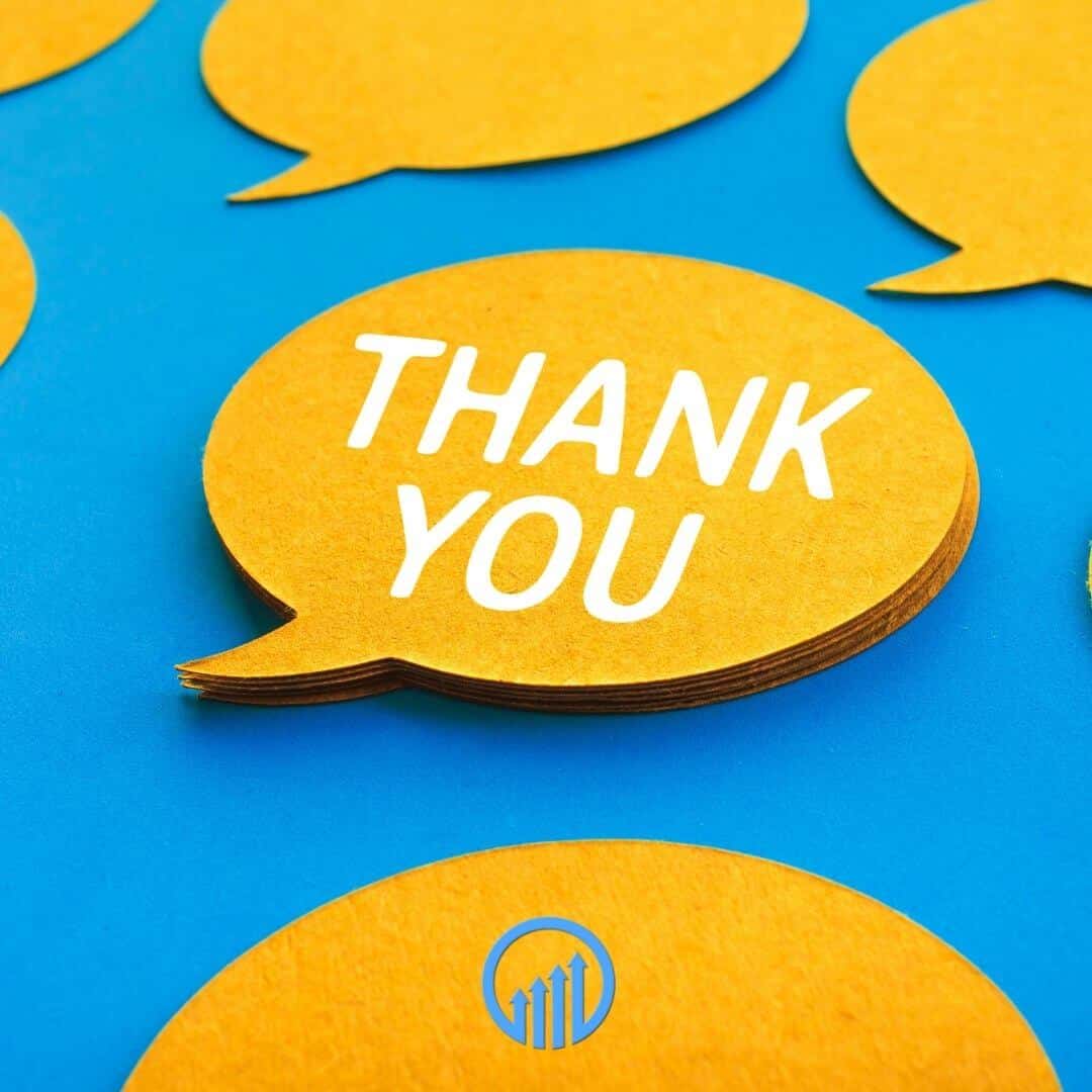 yellow speech bubbles on a blue background with "thank you"