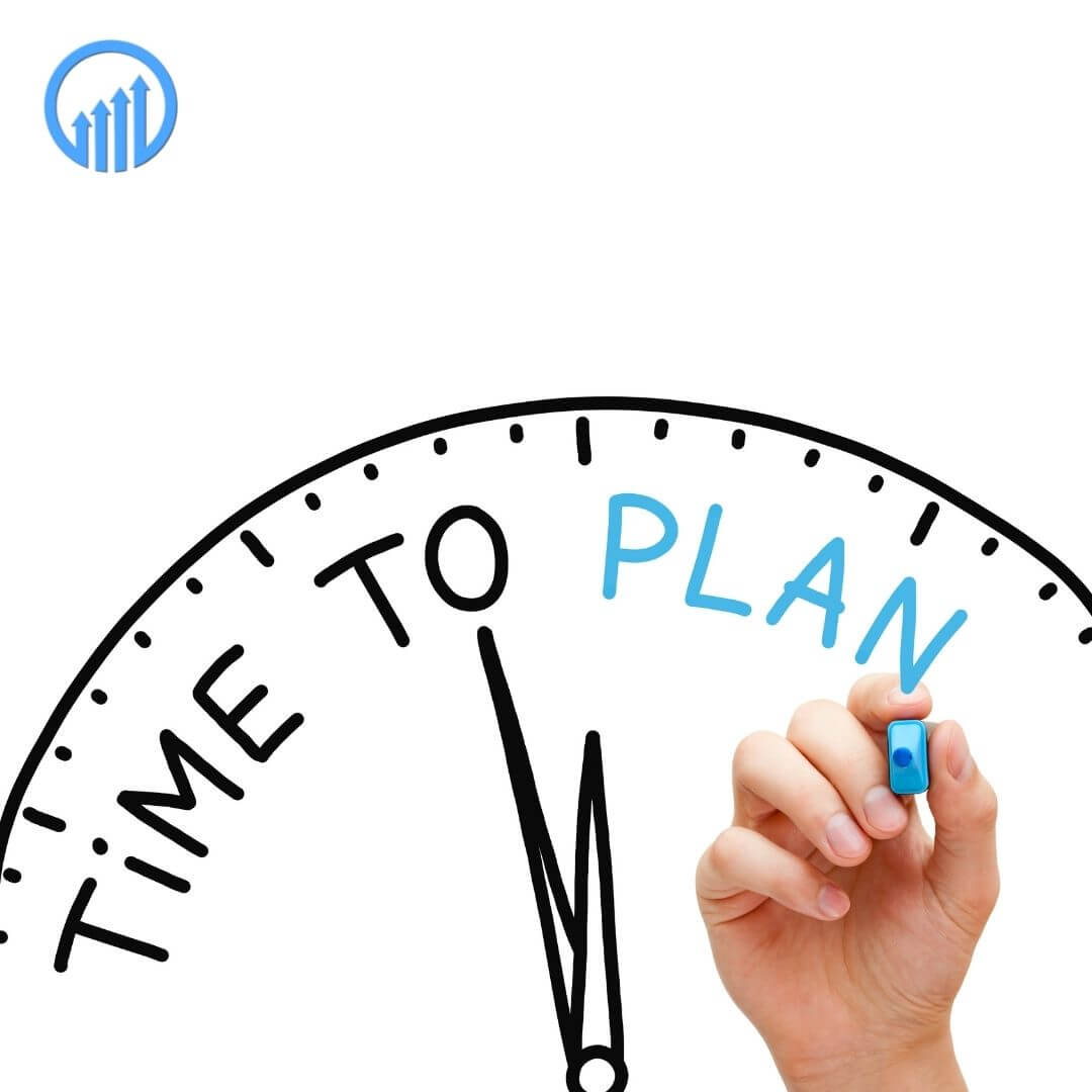 hand drawn clock with "time to plan"
