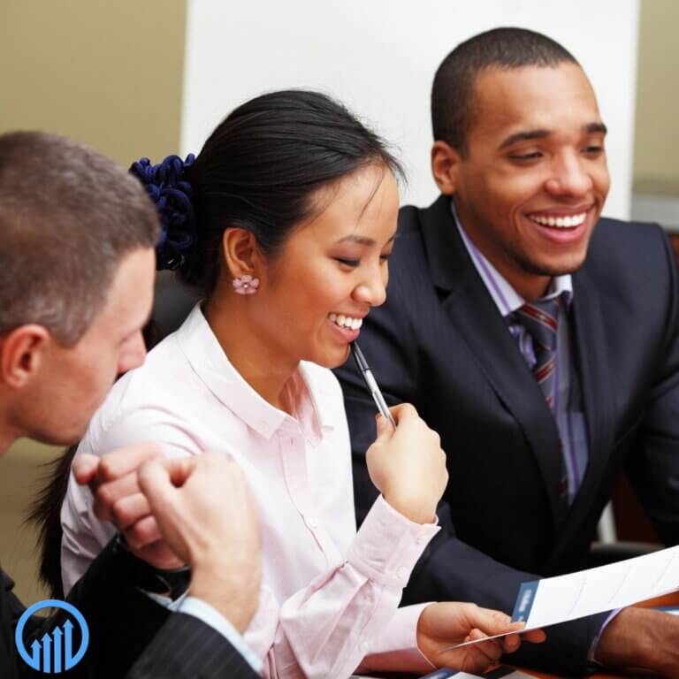 Diverse sales team working together