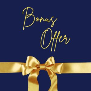 Bonus offer graphic with gold text and ribbon on a navy background, highlighting promotional opportunities related to the Evergreen Marketing Mini-Workshop series.