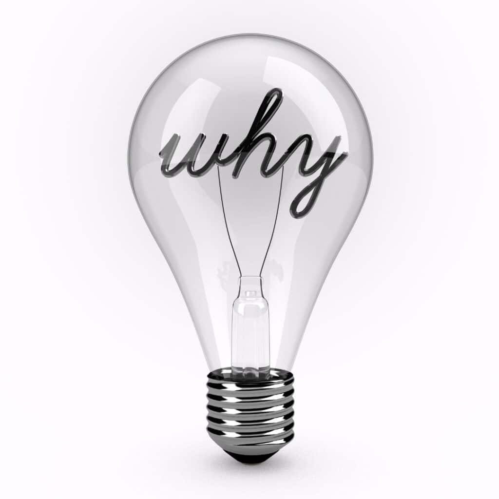 Light bulb with the word "why" written inside, symbolizing the importance of understanding motivation in marketing strategies.