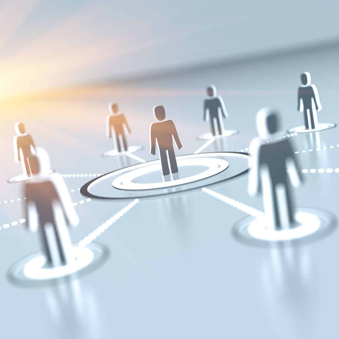 person icons on connected circles against a light gray background