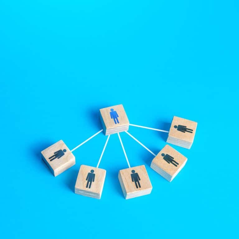 "person" icons connected by white lines on a blue background