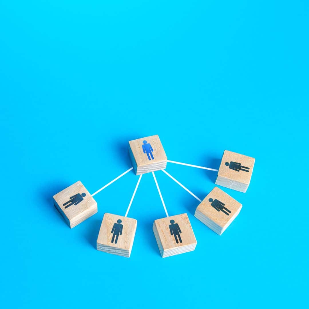 "person" icons connected by white lines on a blue background