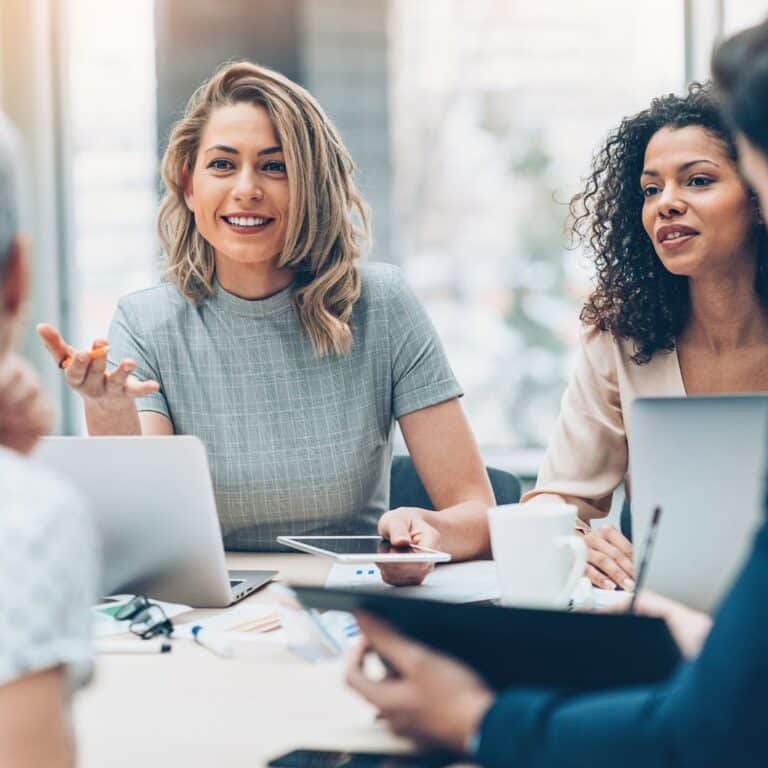 A business team working together