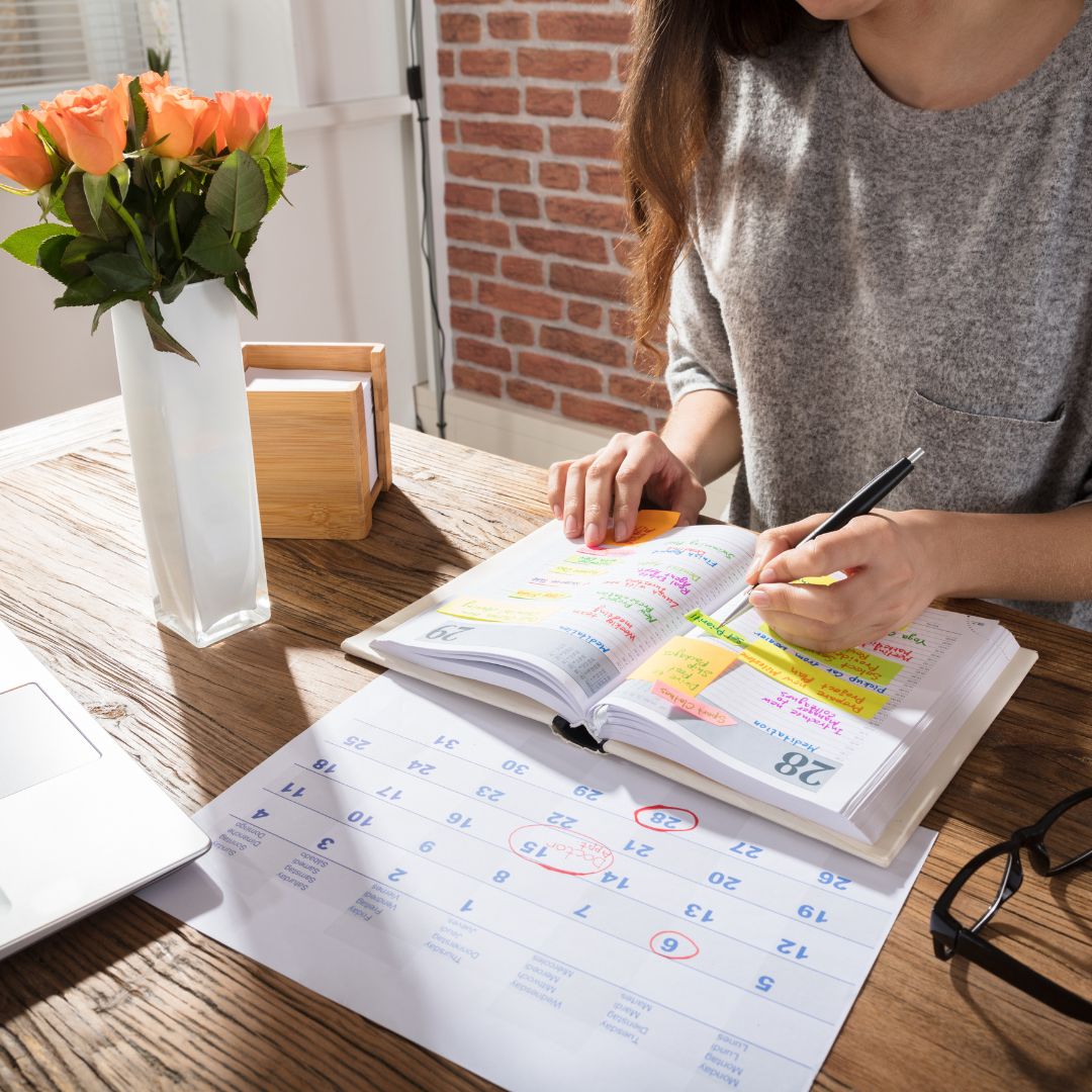 A business woman working on her end of quarter review