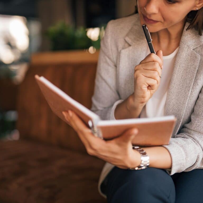 A small business owner working on her business plan.