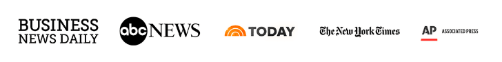 Logos of various media outlets including Business News Daily, ABC News, Today, The New York Times, and Associated Press, showcasing Kristen David's media features and recognition.