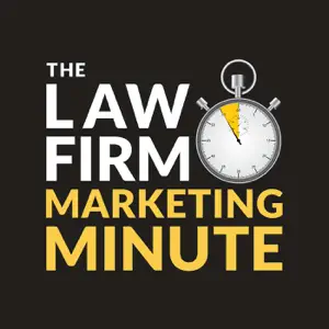 Logo of "The Law Firm Marketing Minute" featuring a stopwatch and bold text, representing marketing insights for law firms and business growth.